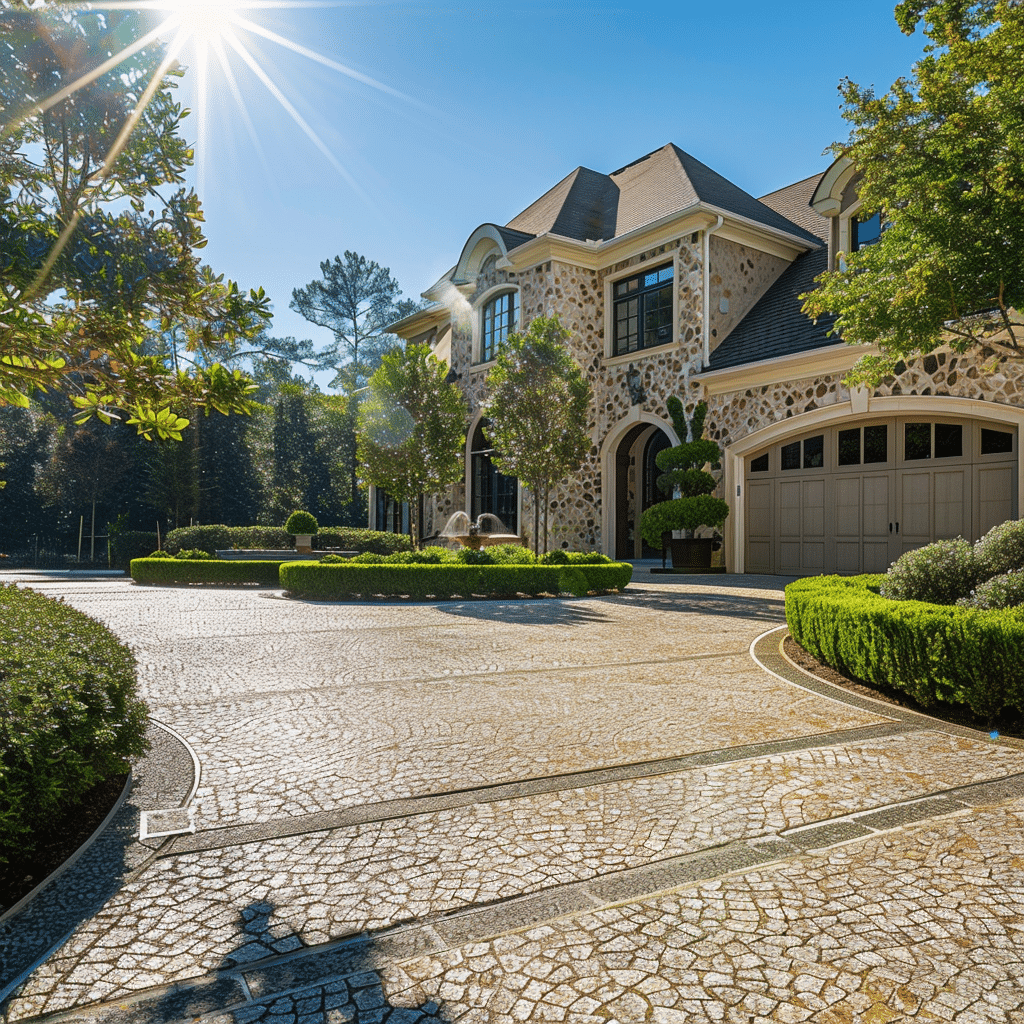 Power washed driveway of a residential home.